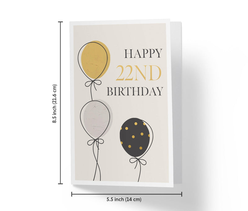 Gold, Silver, And Black Balloons | 22nd Birthday Card - Kartoprint