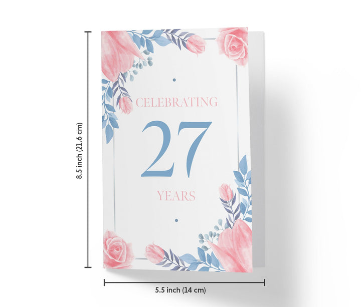 Blue and Pink Flowers | 27th Birthday Card - Kartoprint