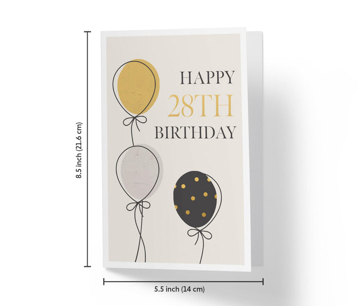 Gold, Silver, And Black Balloons | 28th Birthday Card - Kartoprint