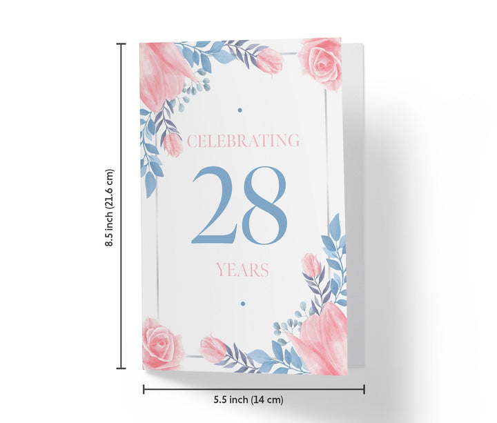 Blue and Pink Flowers | 28th Birthday Card - Kartoprint