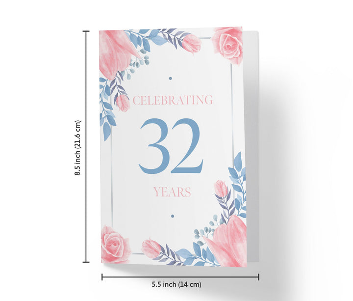 Blue and Pink Flowers | 32nd Birthday Card - Kartoprint