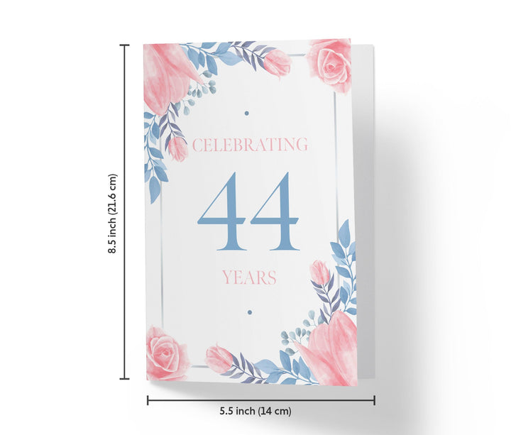 Blue and Pink Flowers | 44th Birthday Card - Kartoprint