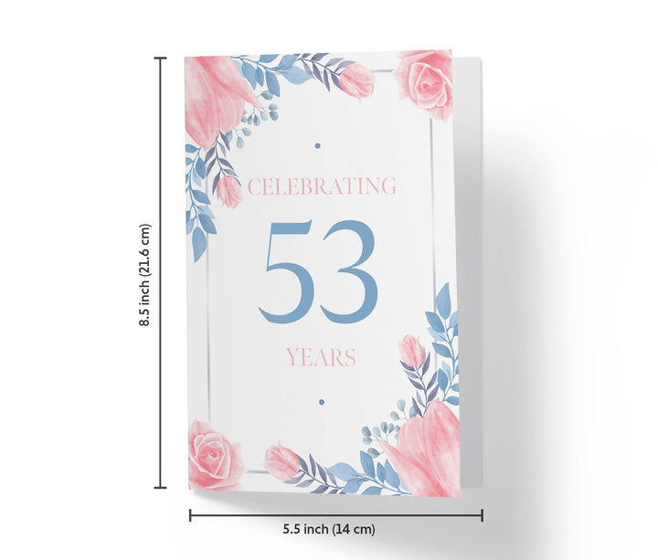 Blue and Pink Flowers | 53rd Birthday Card - Kartoprint