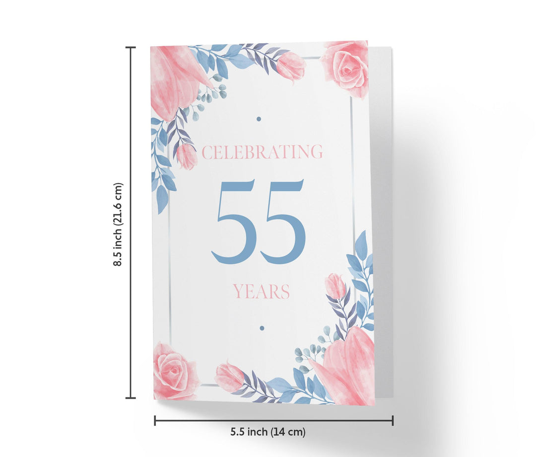 Blue and Pink Flowers | 55th Birthday Card - Kartoprint