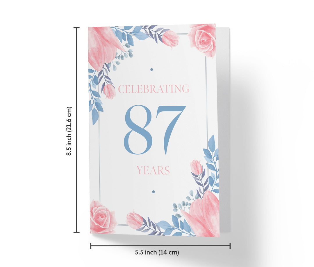 Blue and Pink Flowers | 87th Birthday Card - Kartoprint